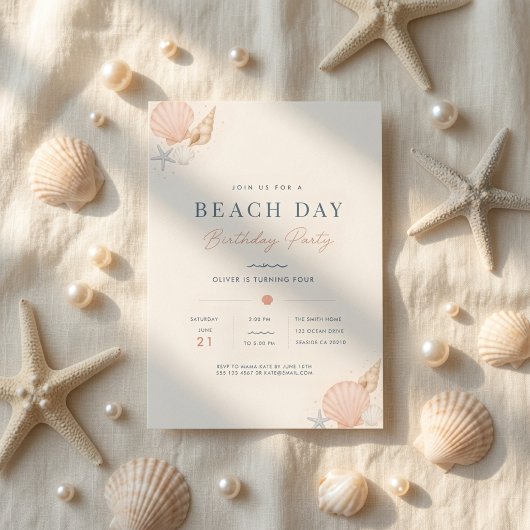 Jour de plage minimaliste Invitation d'anniversair