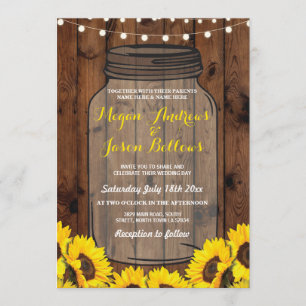 Jour du mariage rustique Invitation Jar Wood Sunfl