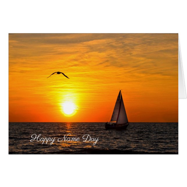 Jour du nom du bateau à voile et du coucher du sol (Devant horizontal)