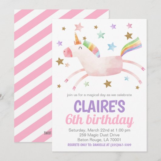 Jour magique Unicorn Anniversaire Invitation (Devant / Derrière)
