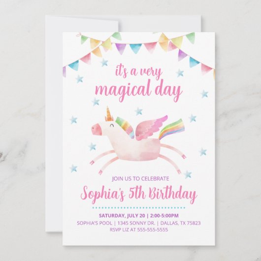 Jour magique Unicorn Invitations Anniversaire (Devant)