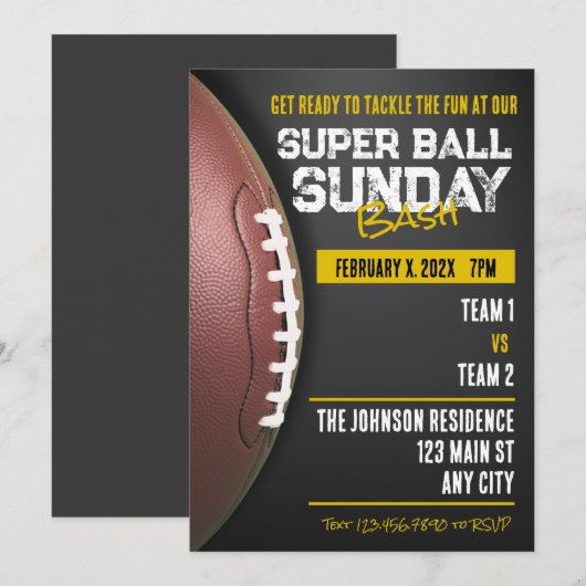 Jour Super Ball Dimanche Football Invitations (Devant / Derrière)