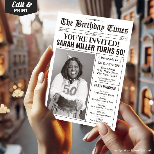 Journal 50e anniversaire de fête Invitation et pro