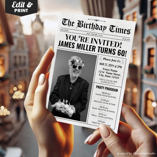 Journal 60e anniversaire de fête Invitation et pro