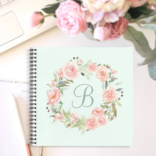 Journal à couronne de fleurs rose pastel monogramm