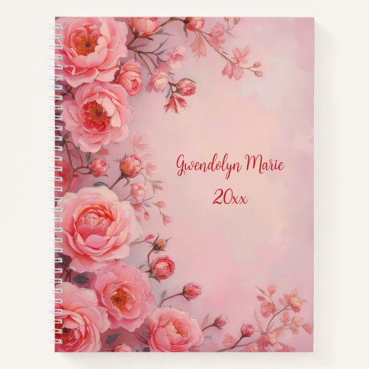Journal à reliure spirale Roses roses roses d'été (Devant)