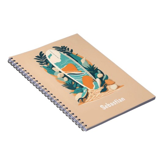 Journal abstrait de teen avec surfboard sur une pl (Côté Droit)