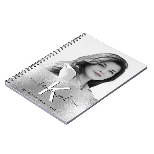 Journal argent personnalisé script photo monogramm (Côté gauche)