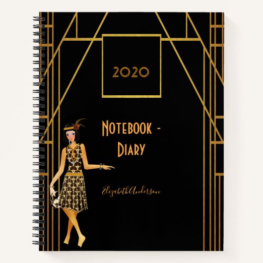 Journal art déco des années 1920 en or noir (Devant)