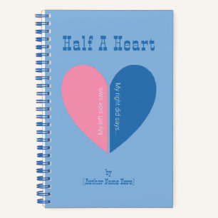 Journal bleu rose personnalisé moderne demi-cœur