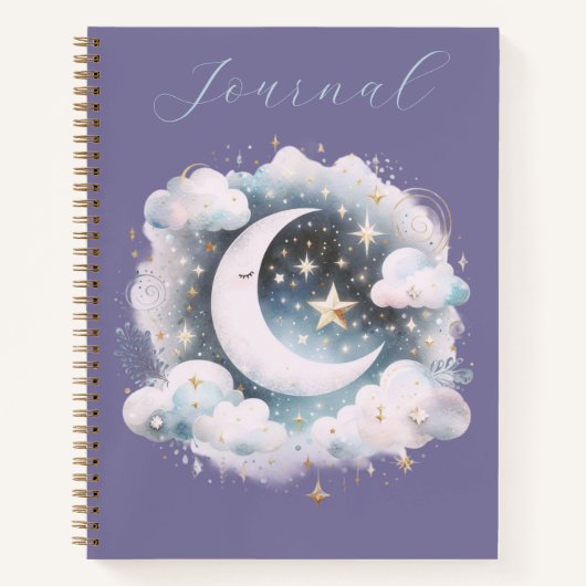 Journal Bohème Céleste Croissant de Lune Bleu et B (Devant)