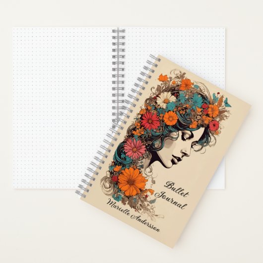 Journal Bullet Fille Rétro avec Fleurs dans les Ch (À l'intérieur)