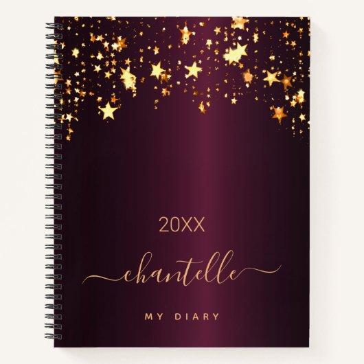Journal Burgundy or stars monogramme nom moderne (Devant)