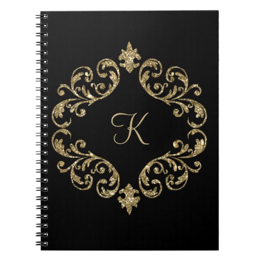 Journal cahier à paillettes noir or Monogramme (Devant)