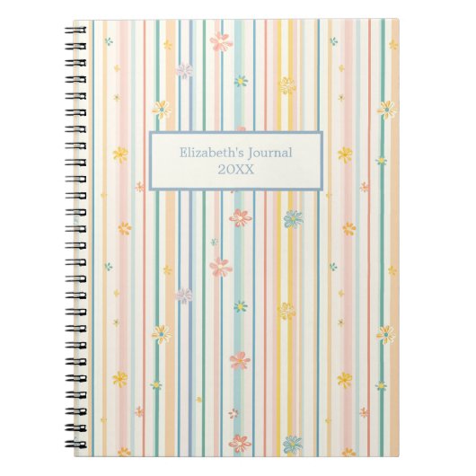 Journal Cahier Fleurs Rayures Pastel (Devant)