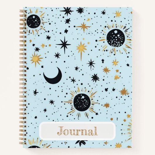 Journal Céleste Soleil Lune Étoiles Noir, Bleu Or (Devant)