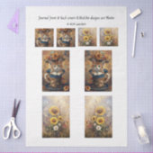 Journal Cover Cat in Cup & Sunflowers & Coasters  Tissuepapier (Craft)
