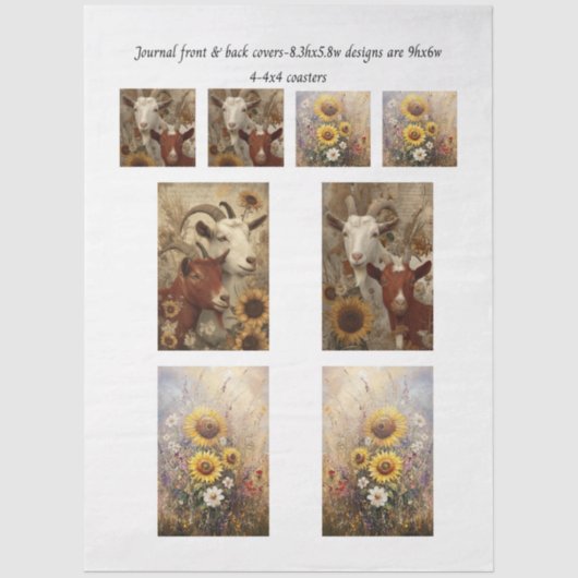 Journal Covers Rustic Charm Goat Sunflowers  Tissuepapier (Voorkant)