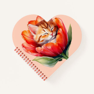 Journal Cute Cat - Carnet Spiral En Forme De Coeur