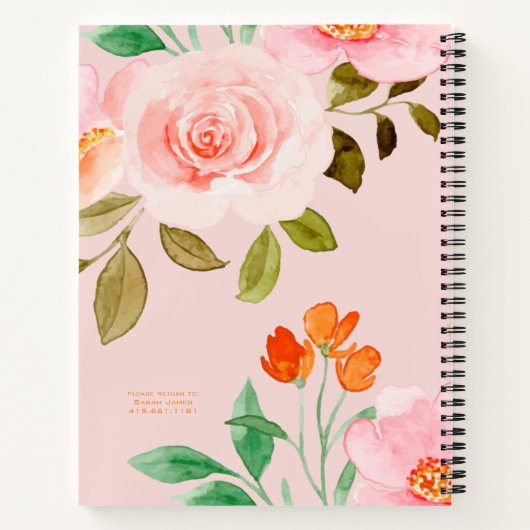 Journal de composition personnalisée en fleurs ros (Dos)