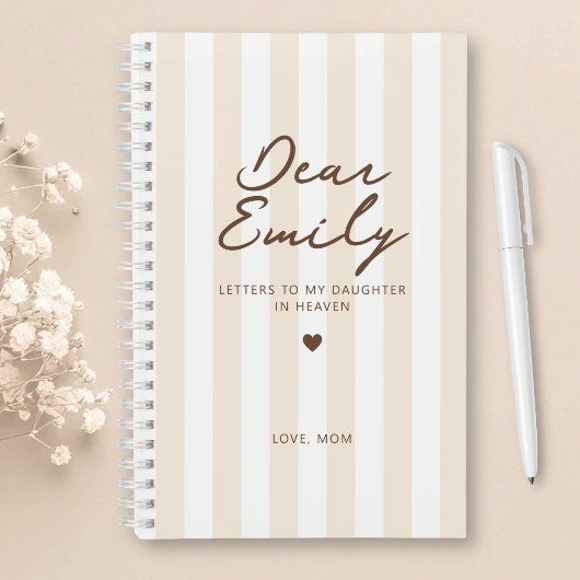 Journal de deuil de chère fille en rayure beige