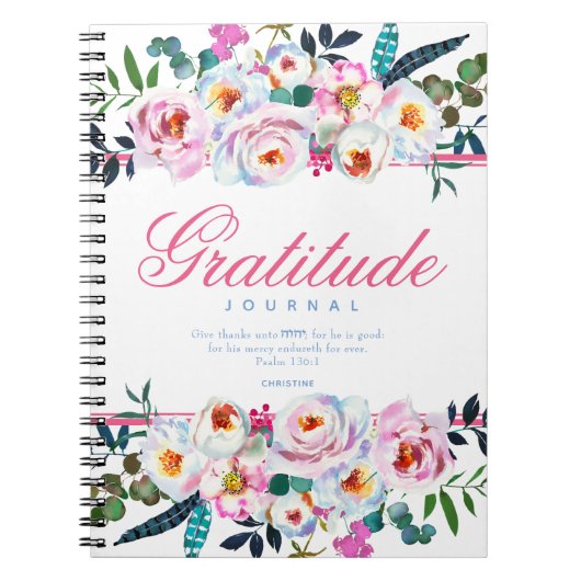 Journal de gratitude à citation biblique bleu flor (Devant)