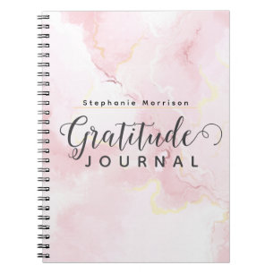 Journal de gratitude à motif marbré - Rose et blan