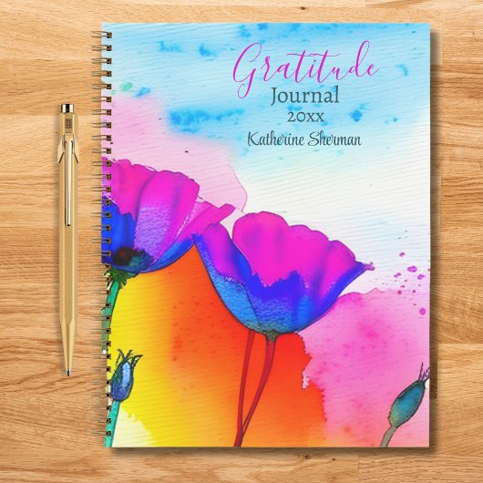 Journal de gratitude aquarelle fleurs de pavot