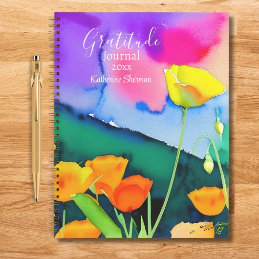 Journal de gratitude aquarelle floral coquelicots