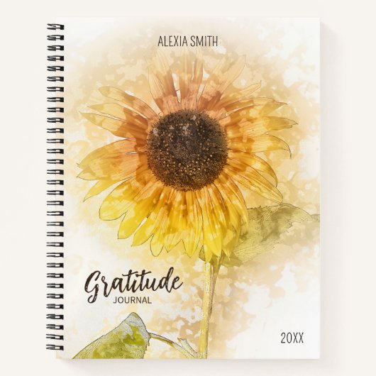 Journal de Gratitude du tournesol aquarelle, (Devant)