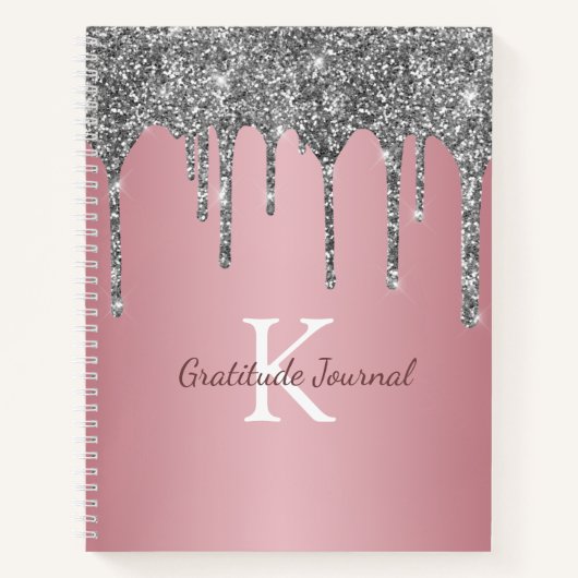Journal de gratitude Rose Gold Silver Glitter Drip (Devant)