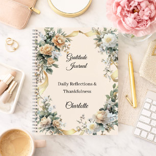 Journal de gratitude ruban doré fleurs crème flora