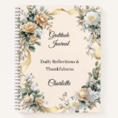 Journal de gratitude ruban doré fleurs crème flora (Devant)