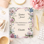 Journal de gratitude ruban rose fleurs crème