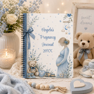 Journal de grossesse élégant Ourson fleuri bleu