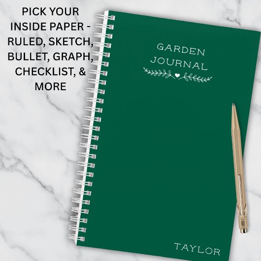 Journal de jardinage simple personnalisé nom vert