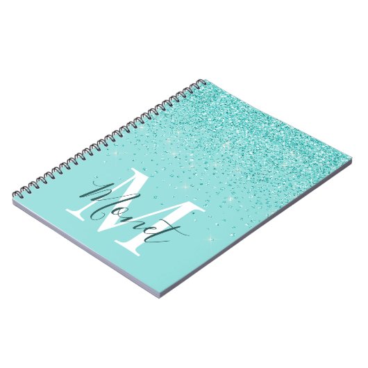 Journal de nom de monogramme à paillettes sarcelle (Côté gauche)