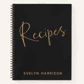 Journal de recette personnalisé en noir et or (Devant)