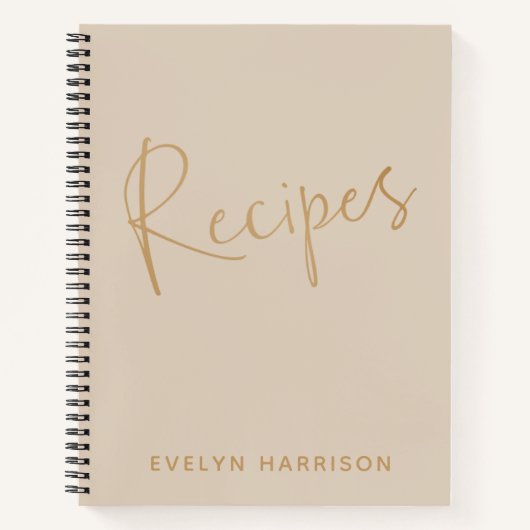 Journal de recettes personnalisé en beige et or (Devant)