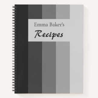 Journal de recettes personnalisé rayé gris et noir