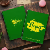 Journal de recettes vierges vert avec nom jaune