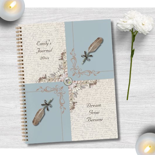 Journal de réflexion à motif floral et plume de co