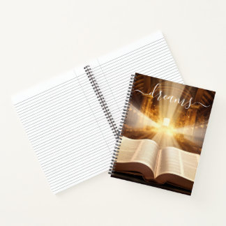 Journal de rêve de livre ouvert de lumière dorée p