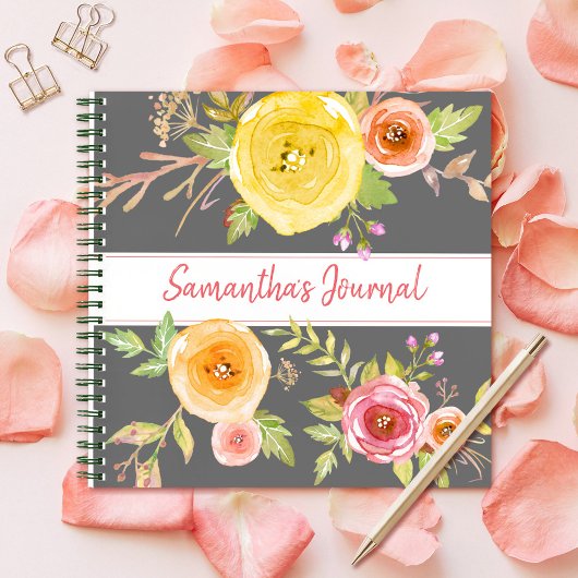 Journal de script personnalisé d'aquarelle florale