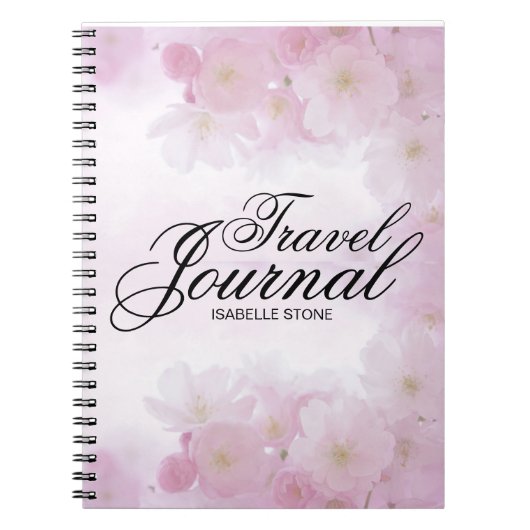 Journal de voyage floral rose clair personnalisé (Devant)