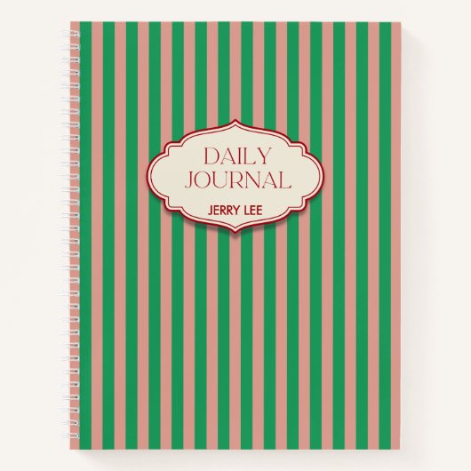 Journal d'écriture personnalisé Corail et Vert Rét (Devant)