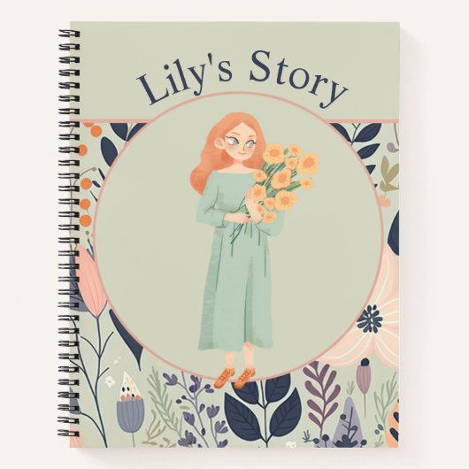 Journal d'illustration florale esthétique vert sau (Devant)