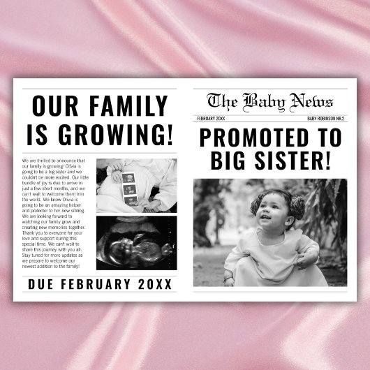 Journal Drôle Grosse Soeur Grossesse Faire-part