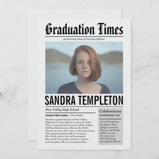 Journal en Faire-part de graduation couleur (Devant / Derrière)