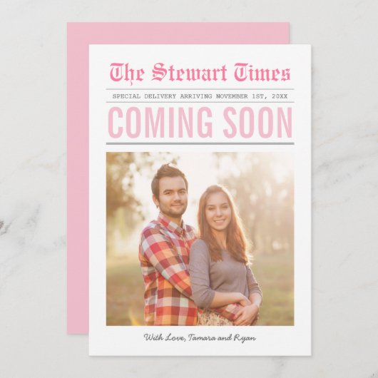 Journal | Faire-part de grossesse | Rose (Devant / Derrière)